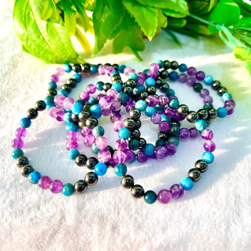 WEIGHT BALANCING Stone Bracelet 8 MM - Amethyst Stone , Blue Apatite Stone And Magnetite Stone - Image 5
