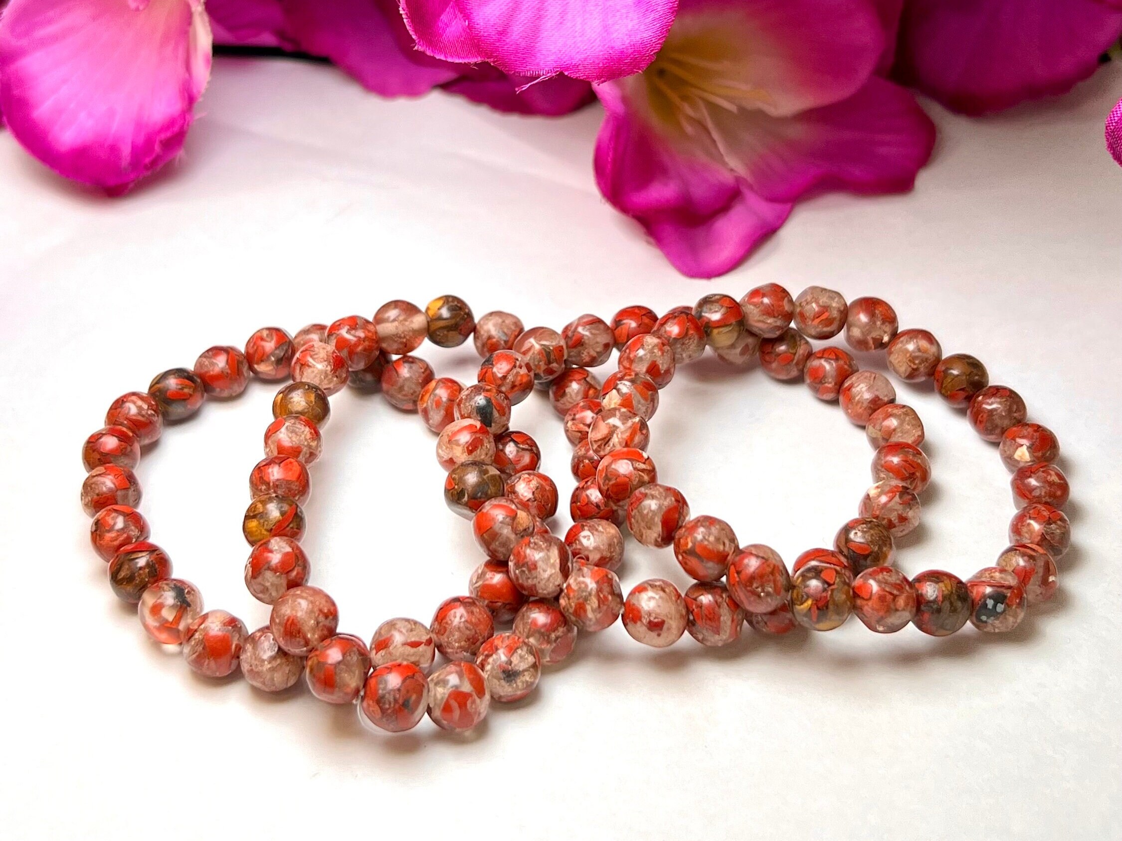 Brecciated Conglomerate Jasper Gigantic Stone Swaziland Jasper Round Beaded Bracelet 8MM Stretch Bracelet - Image 11