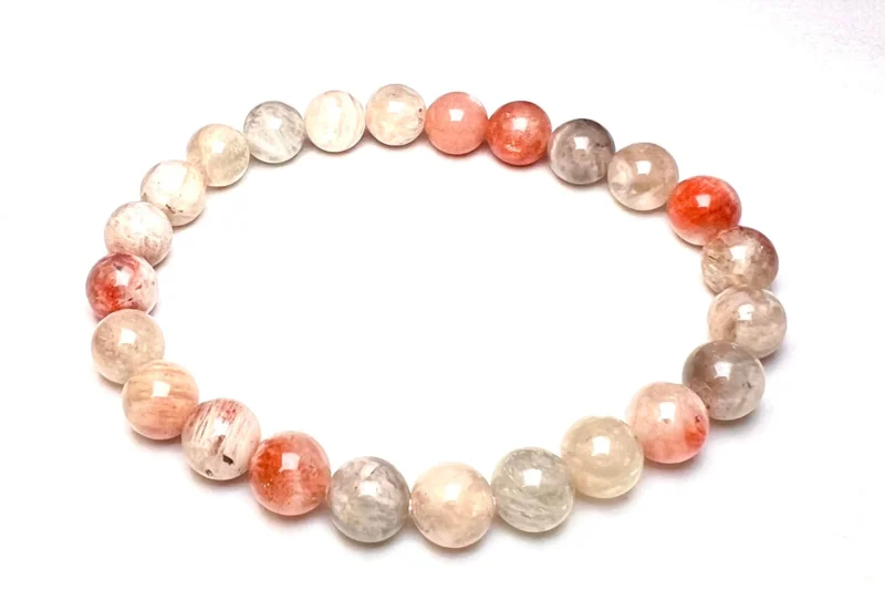Belomorite Moonstone Sunstone Round Beaded Bracelet 8 MM Stretch Bracelet - Image 10