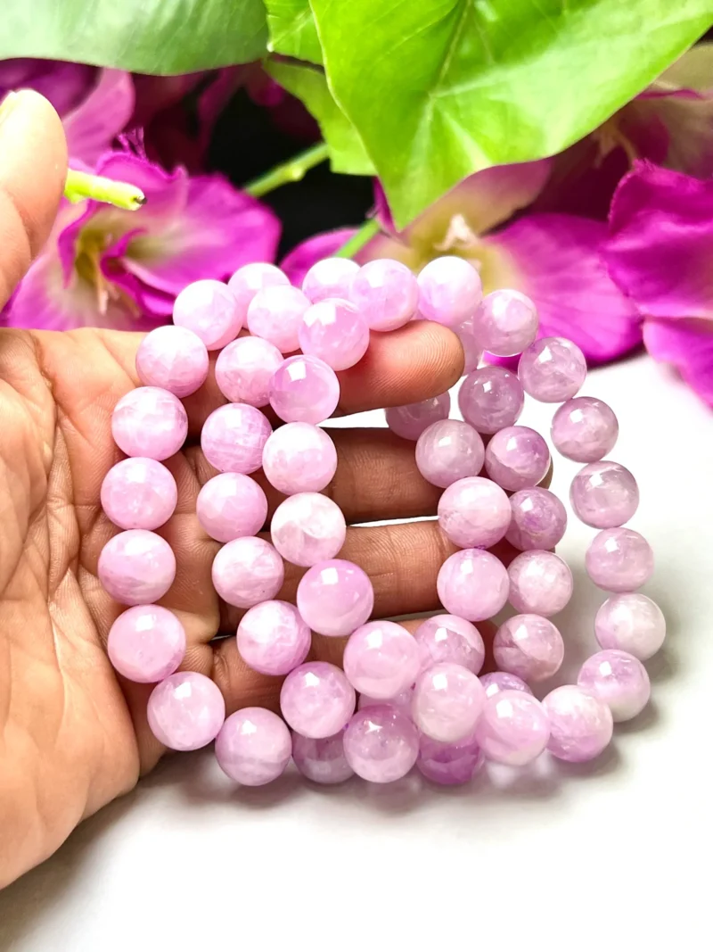 10 MM Kunzite Heart Chakra Stone Round Beaded Bracelet - Image 8