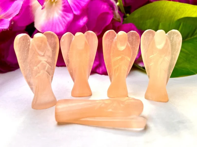 Orange Selenite Stone 2 inch free standing guardian angel crystal Reiki energy blessed hand carved Pocket Angel for angelic connection - Image 10