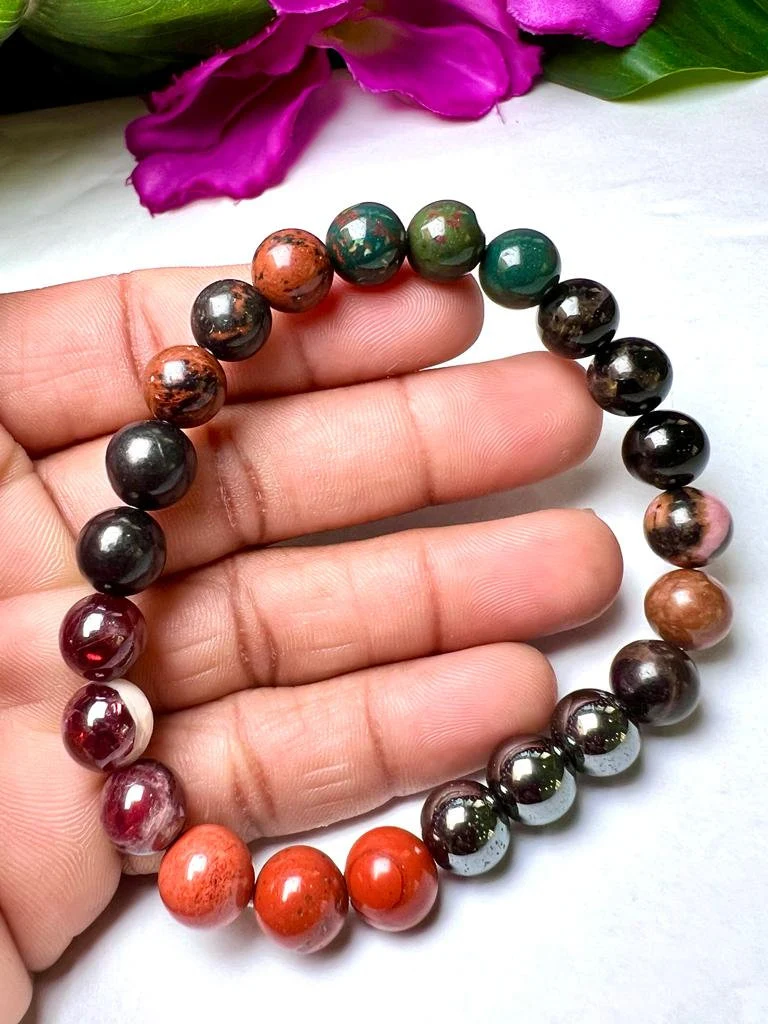 ROOT CHAKRA Natural Stone Bracelet 8 mm Shungite, Mahagony Obsidian, Garnet, Bloodstone, Red Jasper, Hematite, Rhodonite & Black Tourmaline - Image 7