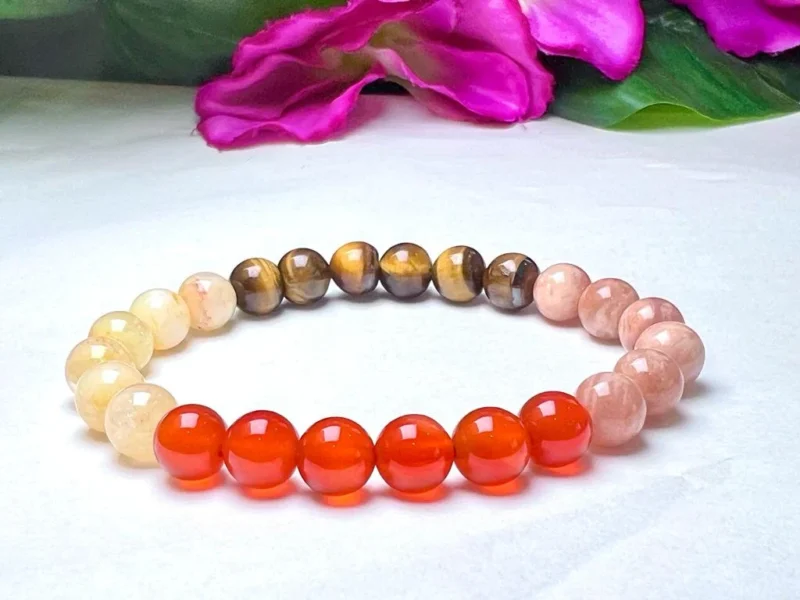 SOLAR PLEXUS Chakra Natural Stone Crystal Bracelet 8mm Citrine, Carnelian, Peach Moonstone, Tiger's eye  Gemstone Healing Bracelet - Image 7
