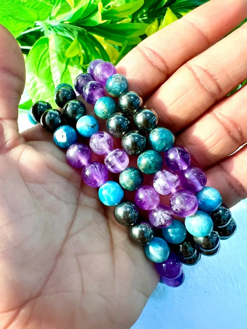 WEIGHT BALANCING Stone Bracelet 8 MM - Amethyst Stone , Blue Apatite Stone And Magnetite Stone - Image 7