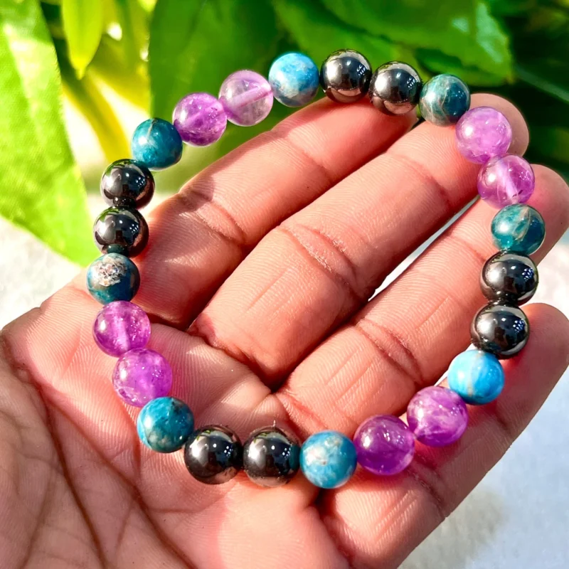 WEIGHT BALANCING Stone Bracelet 8 MM - Amethyst Stone , Blue Apatite Stone And Magnetite Stone - Image 8
