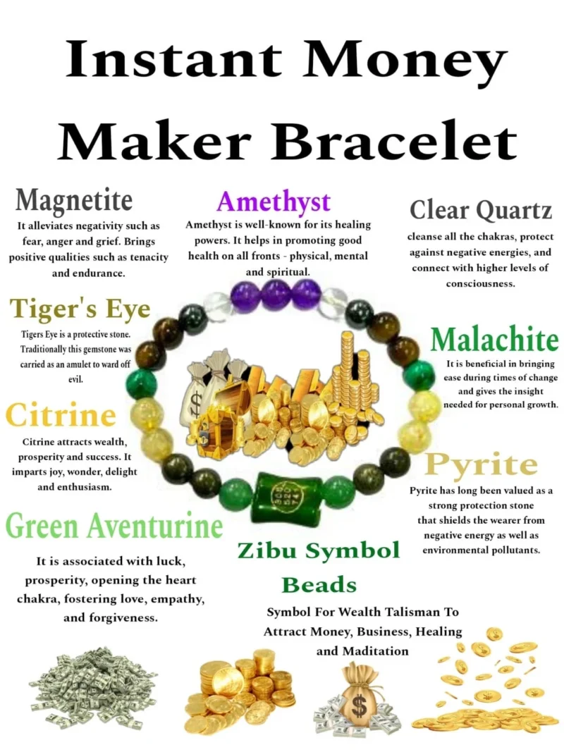 Instant Money Maker Stone Bracelet 8 MM Round Bead Stretch Bracelet