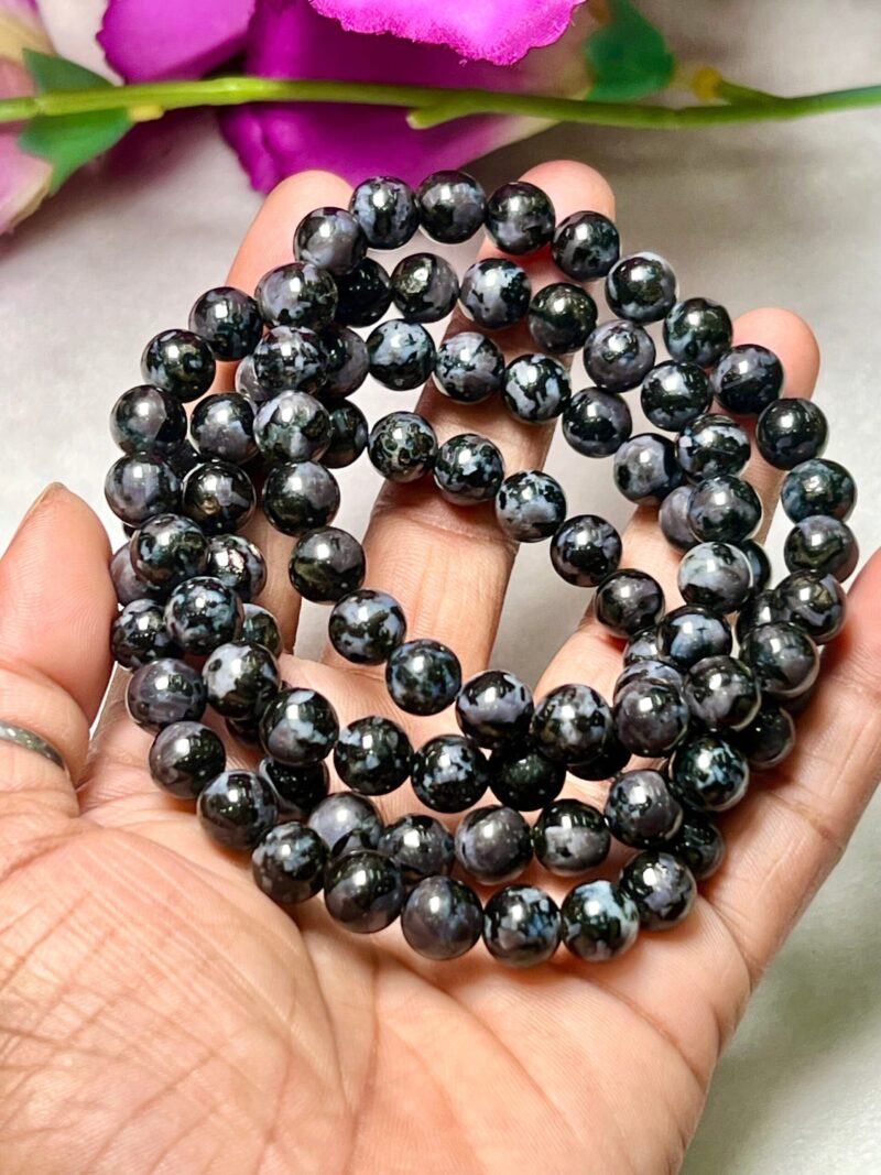 Indigo Gabbro Stone Round Beaded Bracelet 8 MM Stretch Bracelet - Image 3