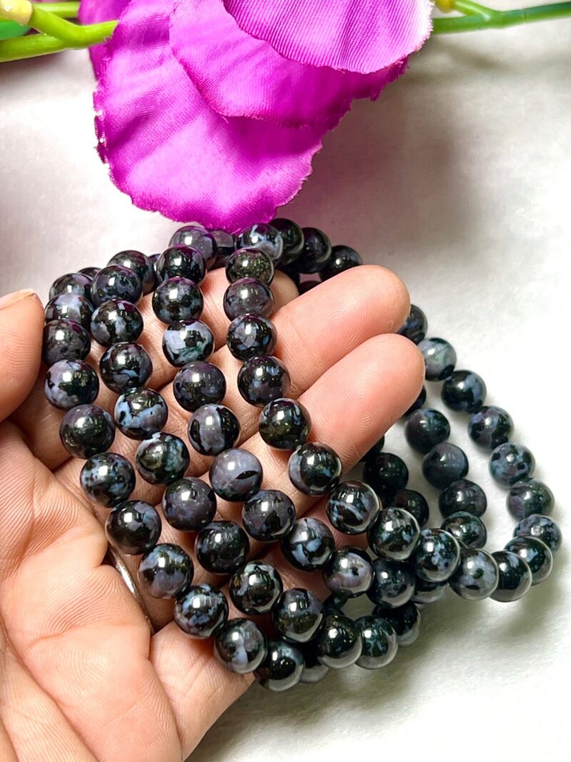 Indigo Gabbro Stone Round Beaded Bracelet 8 MM Stretch Bracelet - Image 9