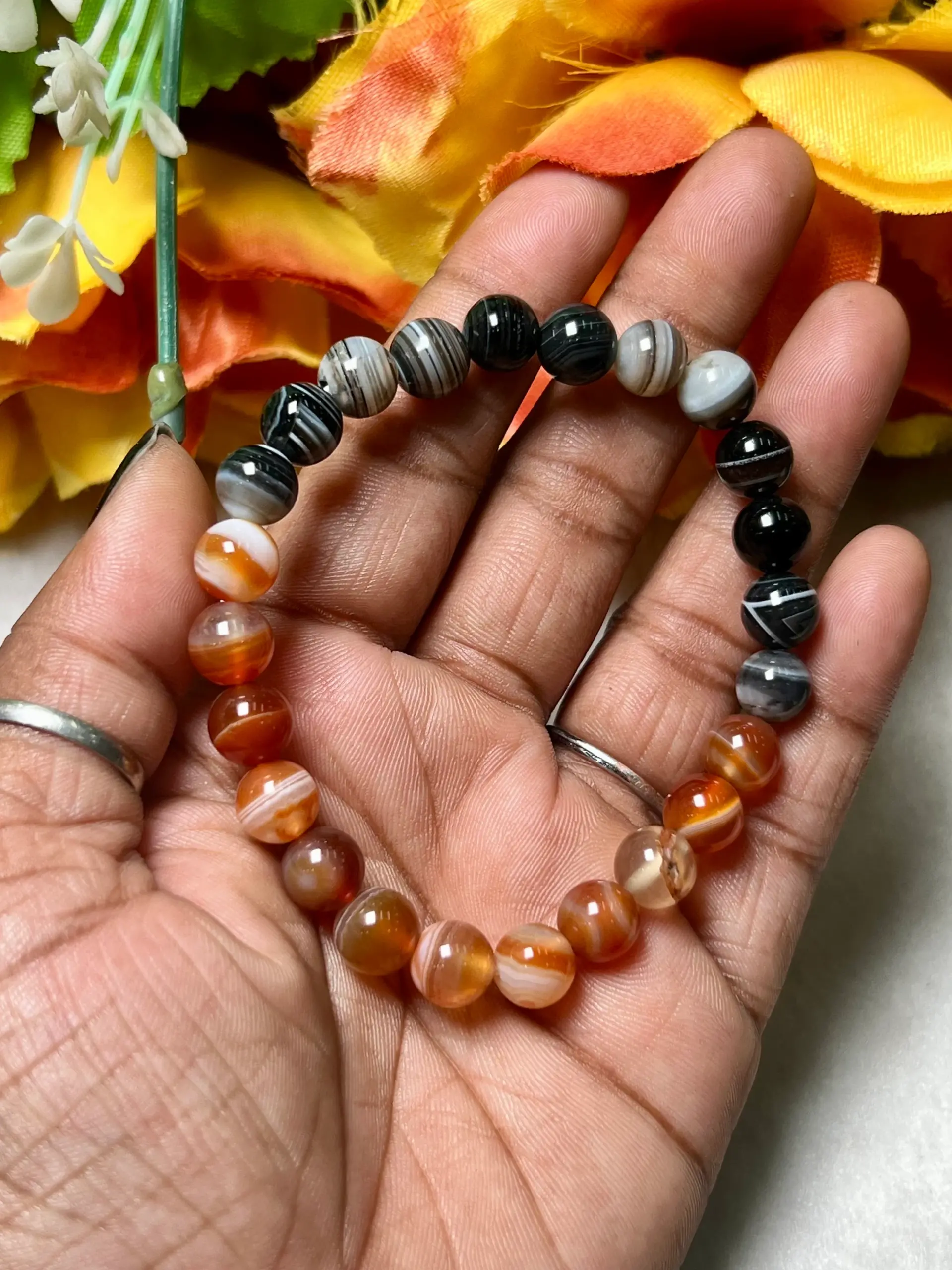 Black & Red Sulemani Stone Round Beaded Bracelet 8 MM Stretch Bracelet - Image 2