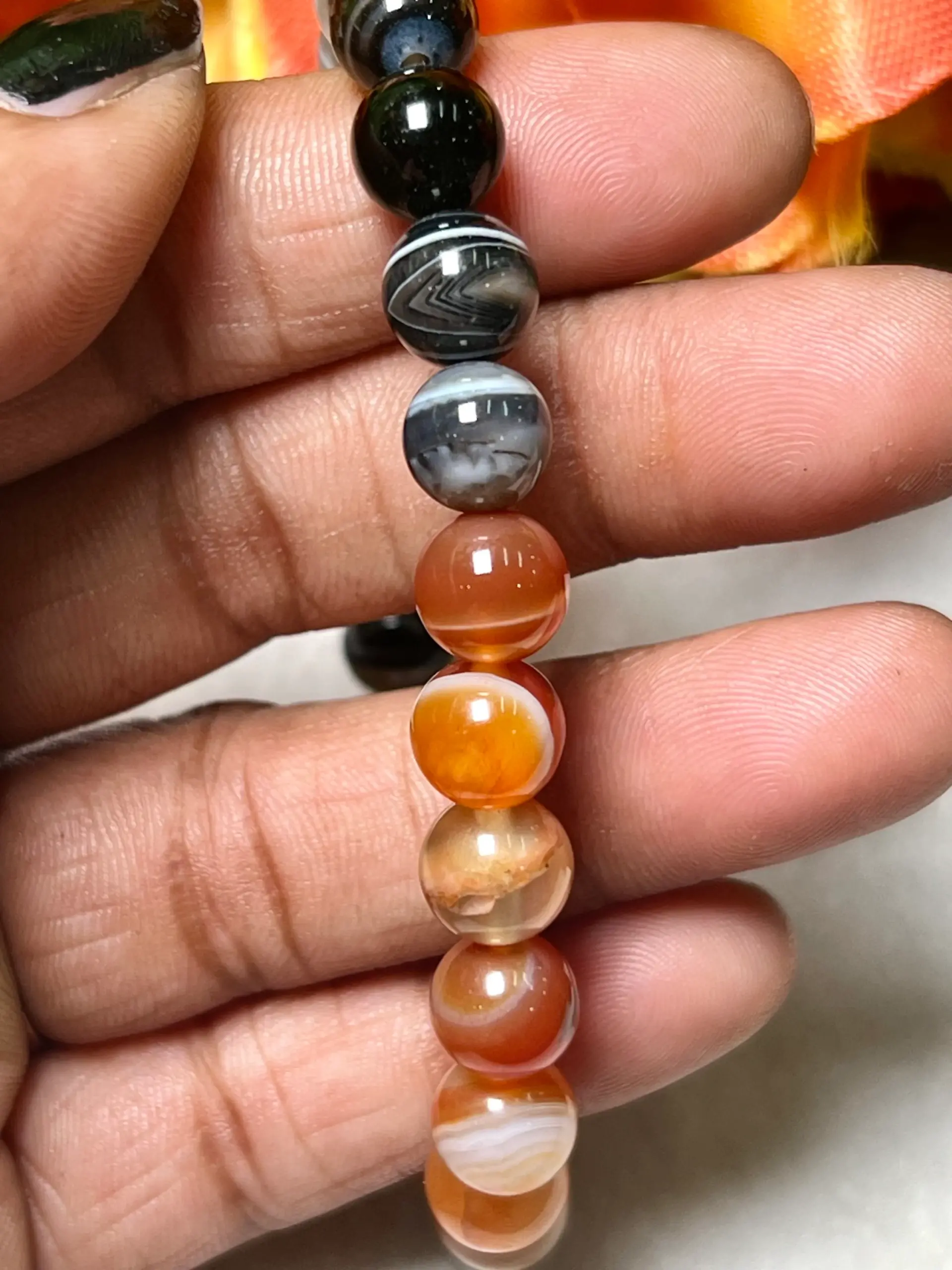 Black & Red Sulemani Stone Round Beaded Bracelet 8 MM Stretch Bracelet - Image 3