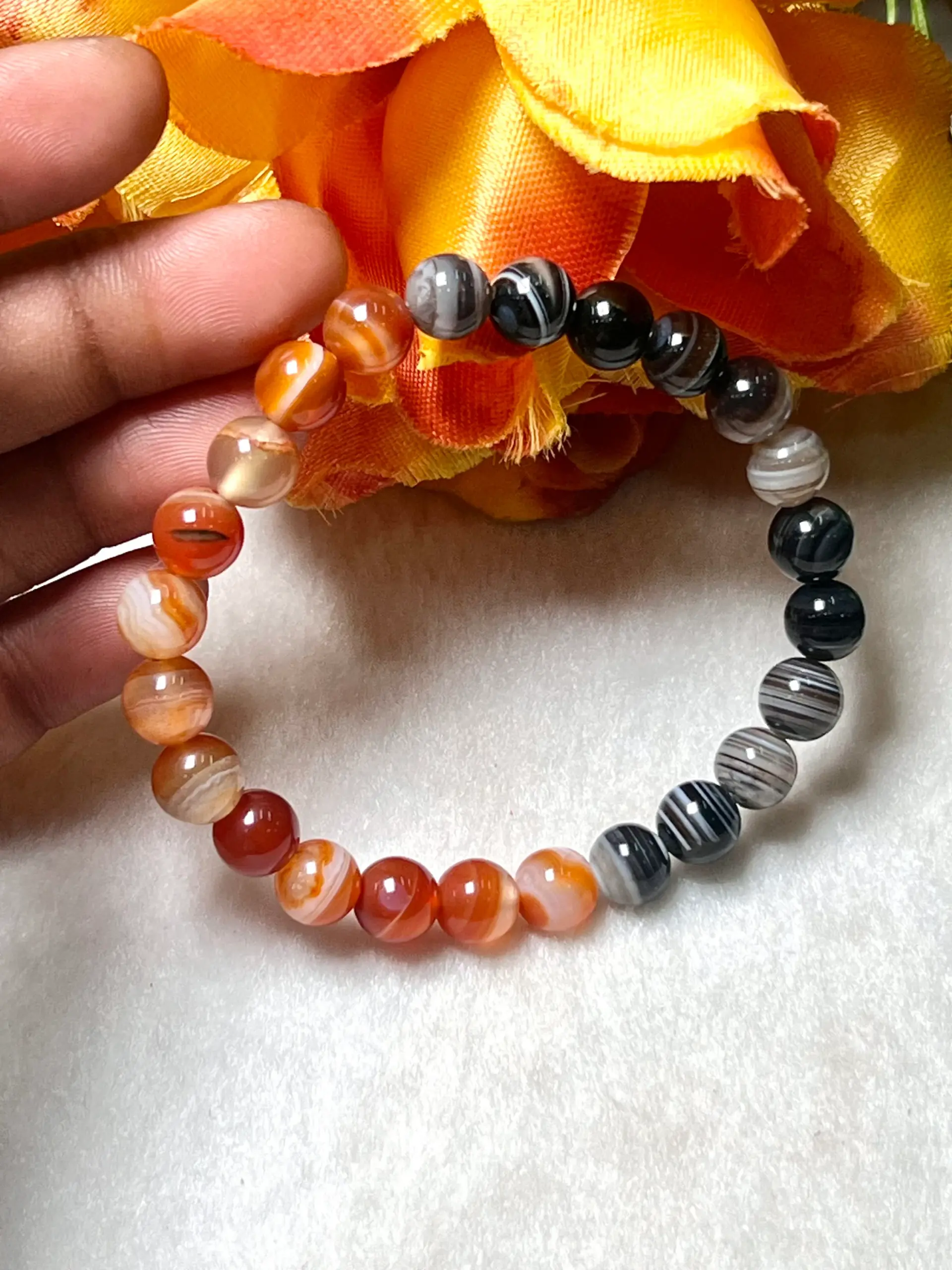 Black & Red Sulemani Stone Round Beaded Bracelet 8 MM Stretch Bracelet - Image 5