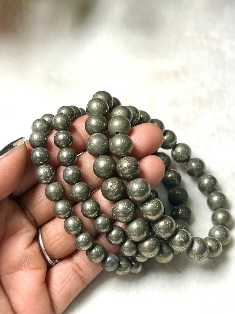 Pyrite Stone Round Beaded Bracelet  Stretch Bracelet 4mm 6mm 8 mm 10 mm 12 mm - Image 2