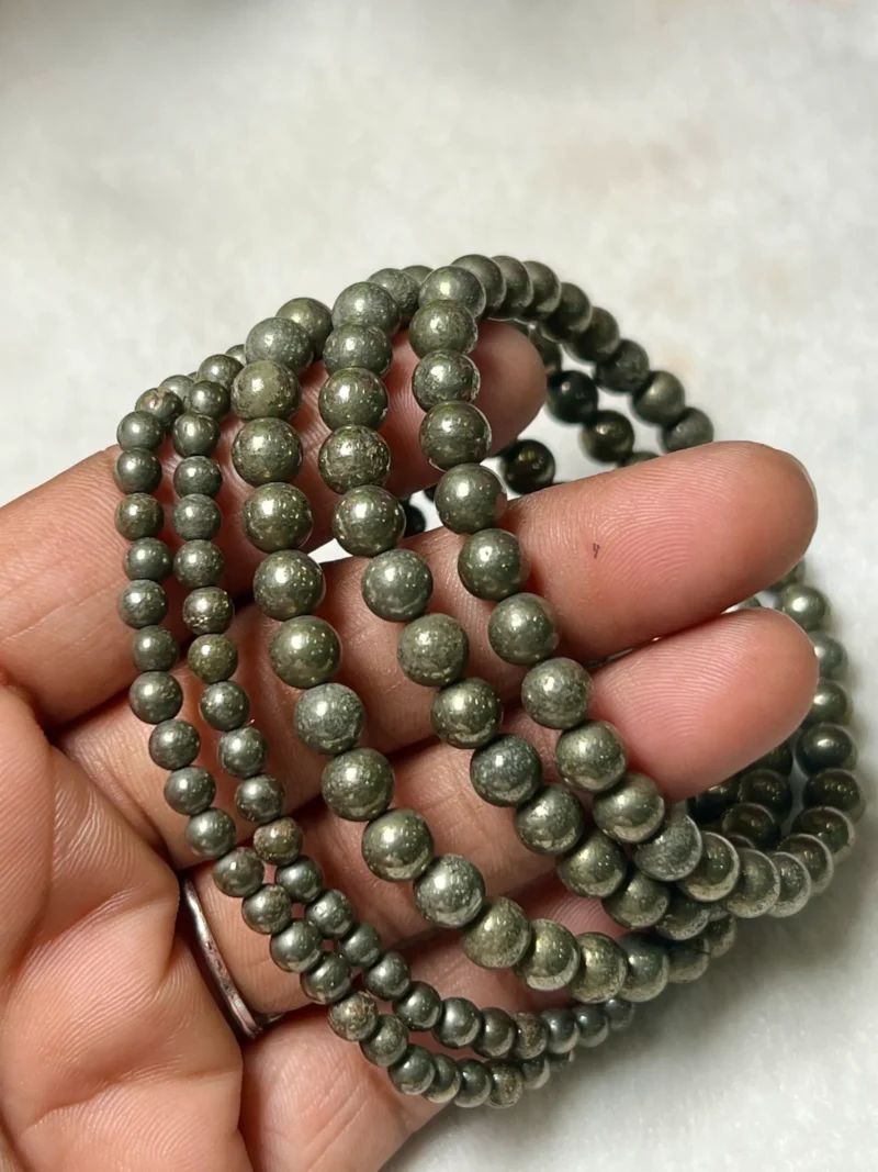 Pyrite Stone Round Beaded Bracelet  Stretch Bracelet 4mm 6mm 8 mm 10 mm 12 mm - Image 3