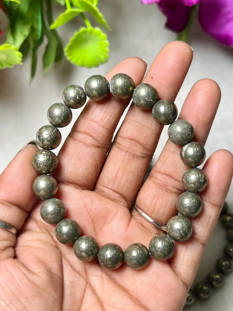 Pyrite Stone Round Beaded Bracelet  Stretch Bracelet 4mm 6mm 8 mm 10 mm 12 mm - Image 4