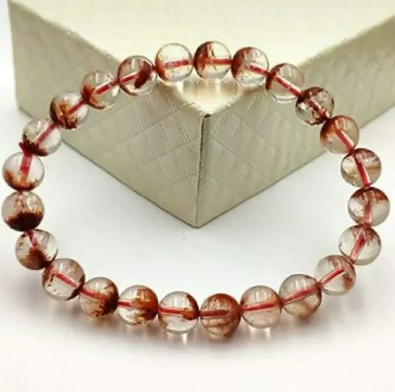 White Sericite Orange Phantom Snow Crystal Stone 6 MM Bracelet Round Beaded Stretch Bracelet