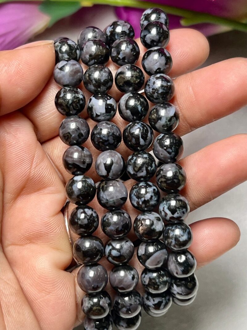 Indigo Gabbro Stone Round Beaded Bracelet 8 MM Stretch Bracelet - Image 7