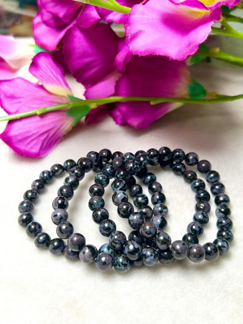 Indigo Gabbro Stone Round Beaded Bracelet 8 MM Stretch Bracelet - Image 5
