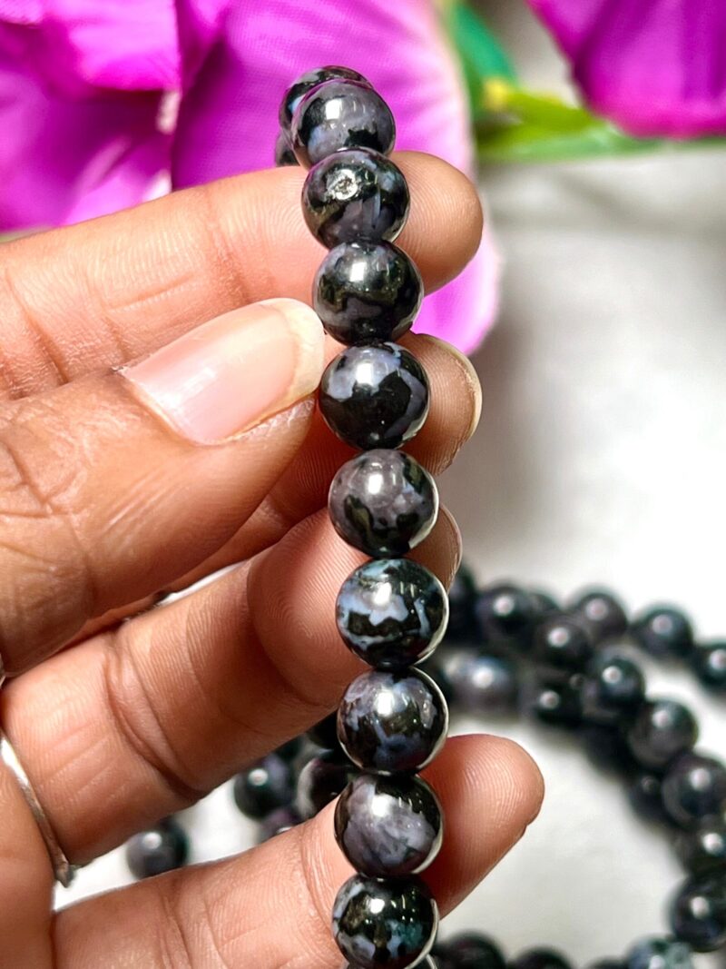Indigo Gabbro Stone Round Beaded Bracelet 8 MM Stretch Bracelet - Image 4