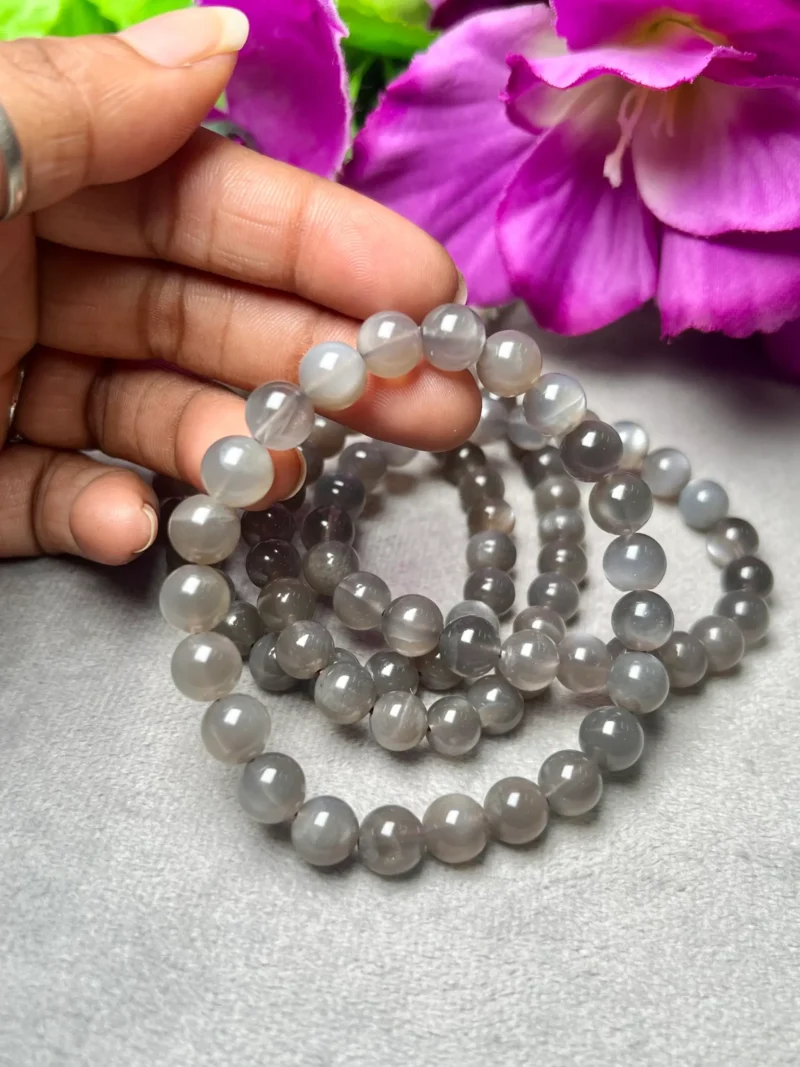 Black MoonStone Round Beaded Bracelet 8 MM Stretch Bracelet - Image 5