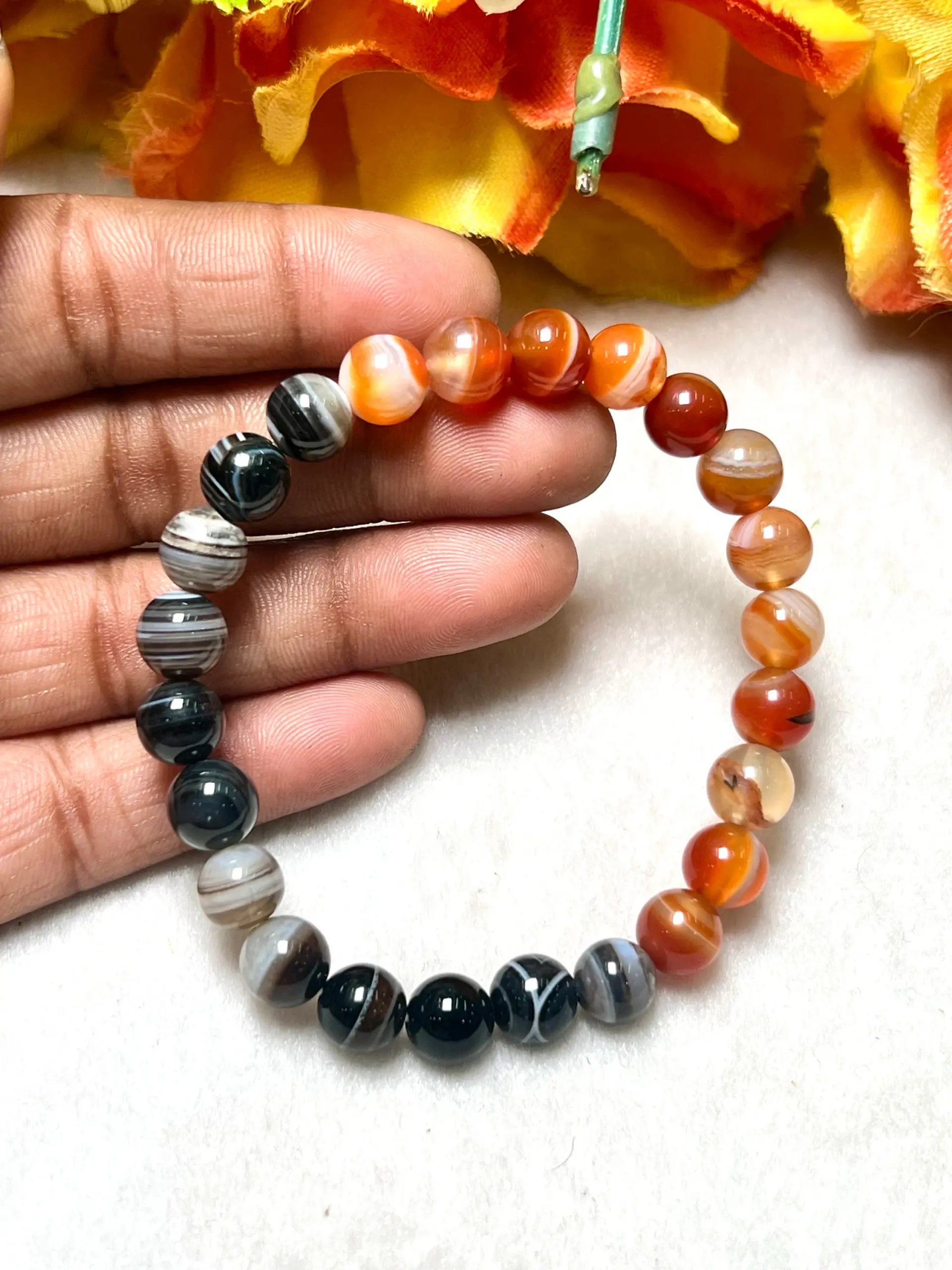 Black & Red Sulemani Stone Round Beaded Bracelet 8 MM Stretch Bracelet - Image 8