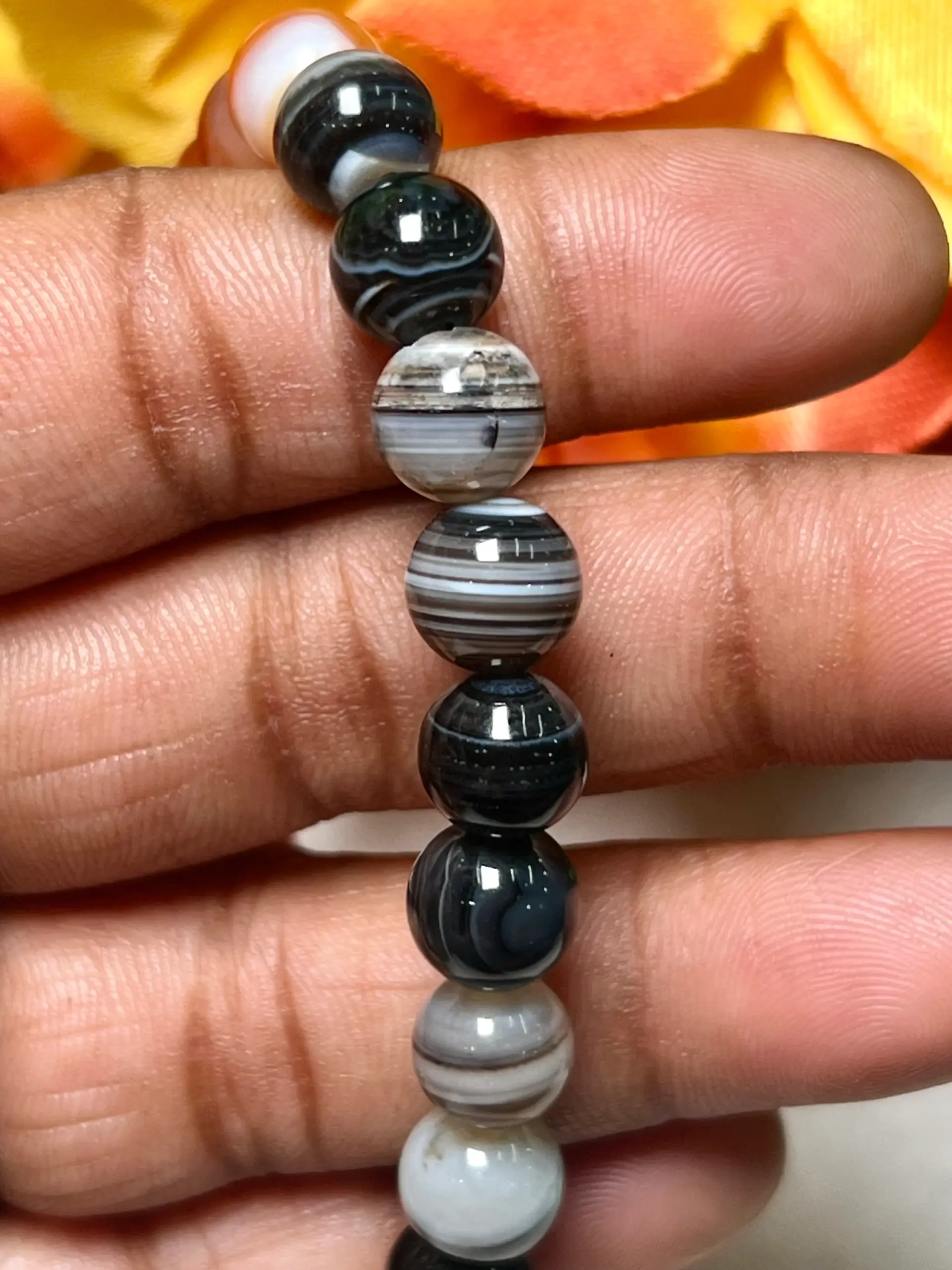 Black & Red Sulemani Stone Round Beaded Bracelet 8 MM Stretch Bracelet - Image 9