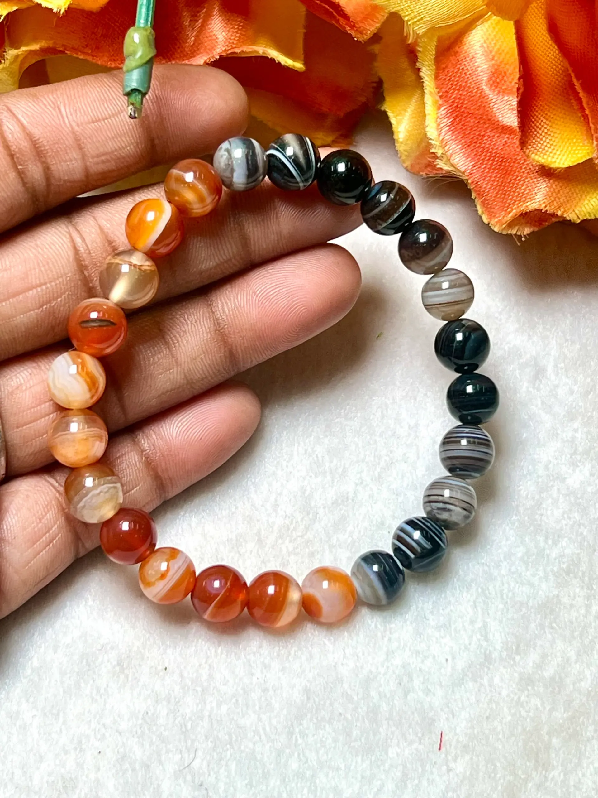 Black & Red Sulemani Stone Round Beaded Bracelet 8 MM Stretch Bracelet - Image 10