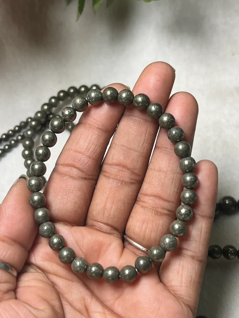 Pyrite Stone Round Beaded Bracelet  Stretch Bracelet 4mm 6mm 8 mm 10 mm 12 mm - Image 7