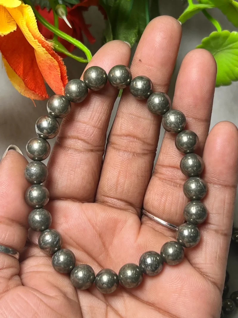 Pyrite Stone Round Beaded Bracelet  Stretch Bracelet 4mm 6mm 8 mm 10 mm 12 mm - Image 8