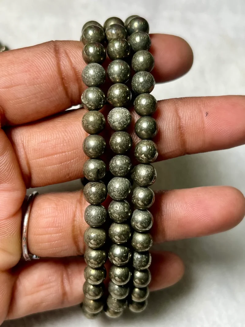 Pyrite Stone Round Beaded Bracelet  Stretch Bracelet 4mm 6mm 8 mm 10 mm 12 mm - Image 9