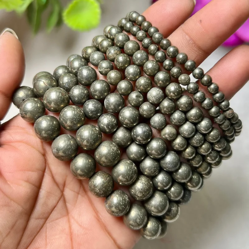 Pyrite Stone Round Beaded Bracelet  Stretch Bracelet 4mm 6mm 8 mm 10 mm 12 mm