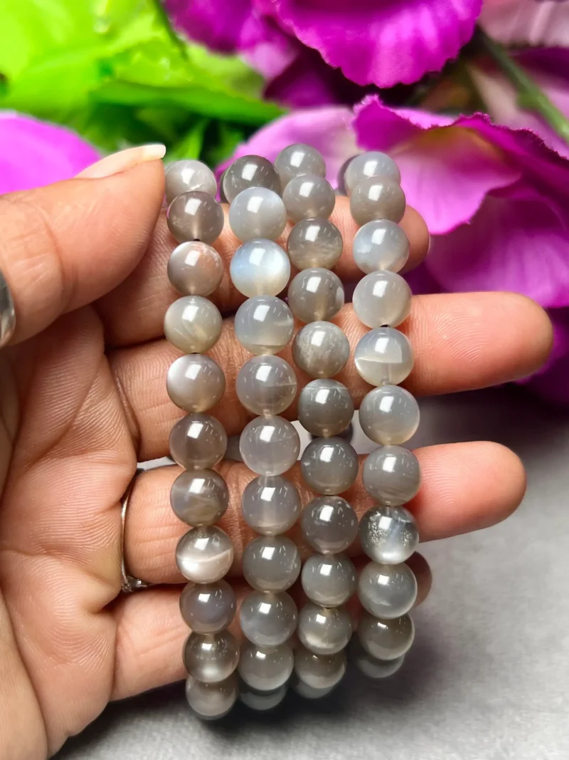 Black MoonStone Round Beaded Bracelet 8 MM Stretch Bracelet - Image 7