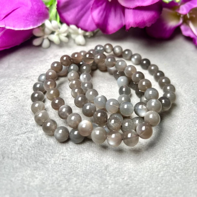 Black MoonStone Round Beaded Bracelet 8 MM Stretch Bracelet - Image 9