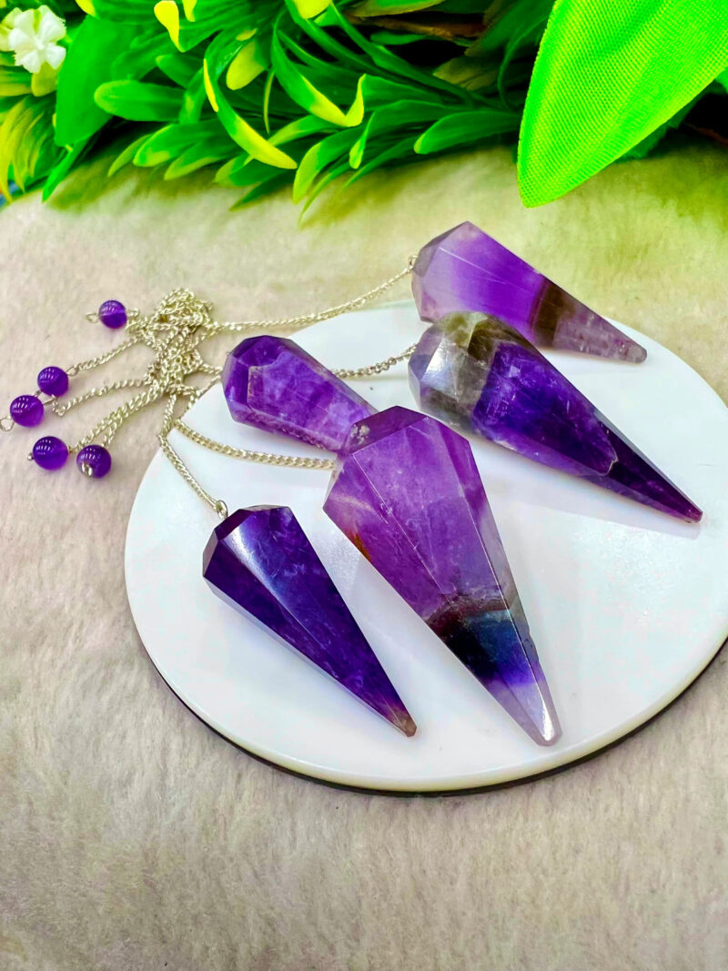 Amethyst Faceted Cone Pendulum Gemstone Dowsing Pendulum Chain Attached Reiki Crystal Healing - Image 2