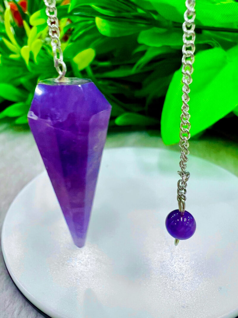 Amethyst Faceted Cone Pendulum Gemstone Dowsing Pendulum Chain Attached Reiki Crystal Healing - Image 3