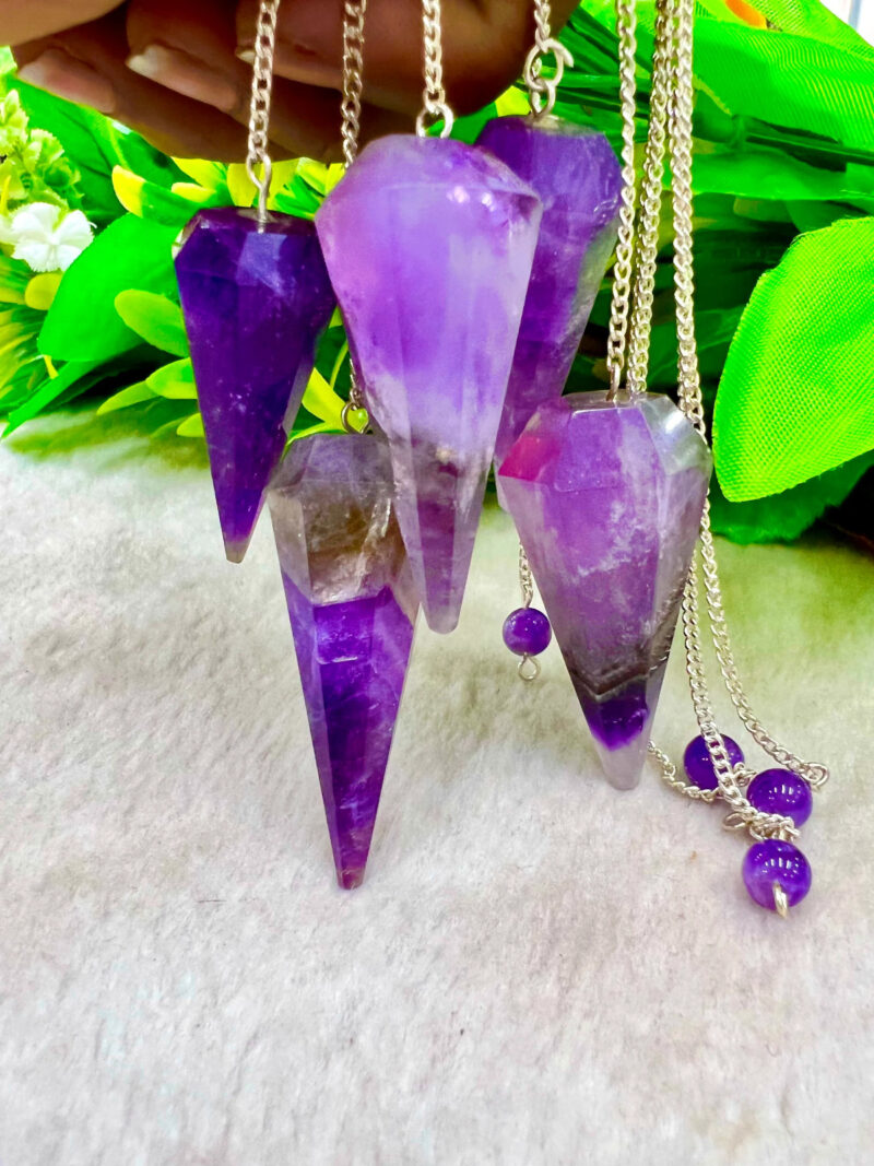 Amethyst Faceted Cone Pendulum Gemstone Dowsing Pendulum Chain Attached Reiki Crystal Healing - Image 4