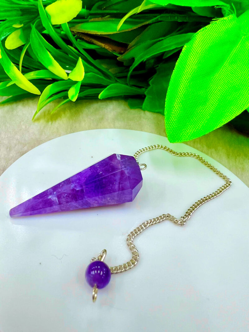 Amethyst Faceted Cone Pendulum Gemstone Dowsing Pendulum Chain Attached Reiki Crystal Healing - Image 5