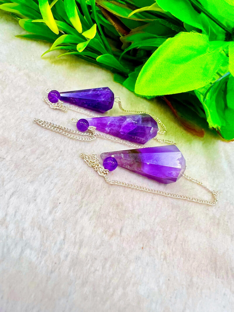 Amethyst Faceted Cone Pendulum Gemstone Dowsing Pendulum Chain Attached Reiki Crystal Healing - Image 6