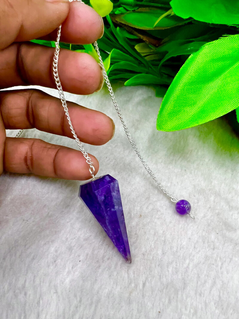 Amethyst Faceted Cone Pendulum Gemstone Dowsing Pendulum Chain Attached Reiki Crystal Healing - Image 7