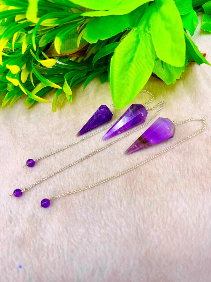 Amethyst Faceted Cone Pendulum Gemstone Dowsing Pendulum Chain Attached Reiki Crystal Healing - Image 8