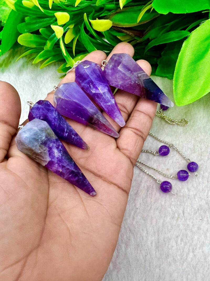 Amethyst Faceted Cone Pendulum Gemstone Dowsing Pendulum Chain Attached Reiki Crystal Healing - Image 9