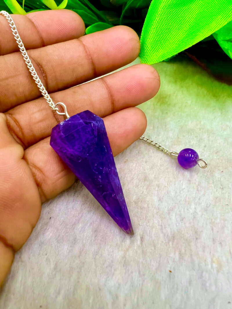 Amethyst Faceted Cone Pendulum Gemstone Dowsing Pendulum Chain Attached Reiki Crystal Healing