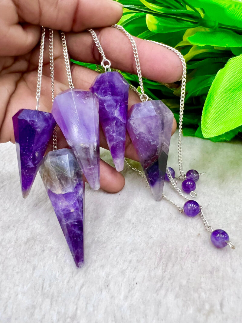 Amethyst Faceted Cone Pendulum Gemstone Dowsing Pendulum Chain Attached Reiki Crystal Healing - Image 11
