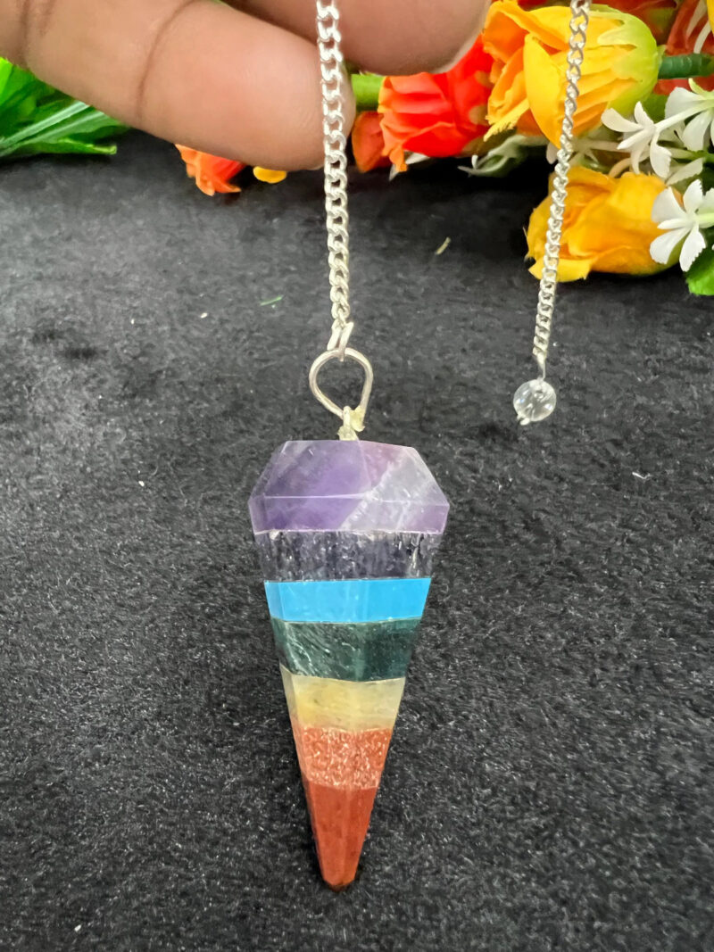7 Seven Chakras Stone Faceted Cone Pendulum Gemstone Dowsing Pendulum Chain Attached Reiki Crystal Healing - Image 6