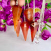Carnelian Stone Faceted Cone Pendulum Gemstone Dowsing Pendulum Chain Attached Reiki Crystal Healing