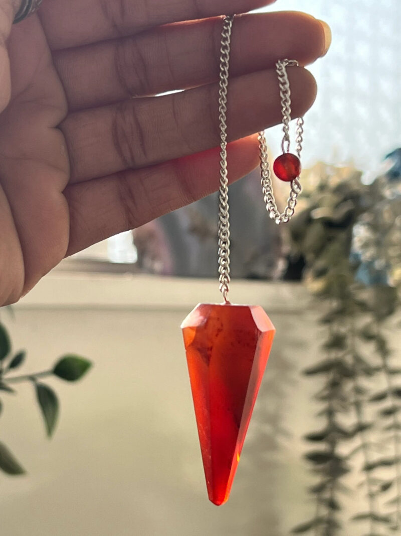 Carnelian Stone Faceted Cone Pendulum Gemstone Dowsing Pendulum Chain Attached Reiki Crystal Healing - Image 4