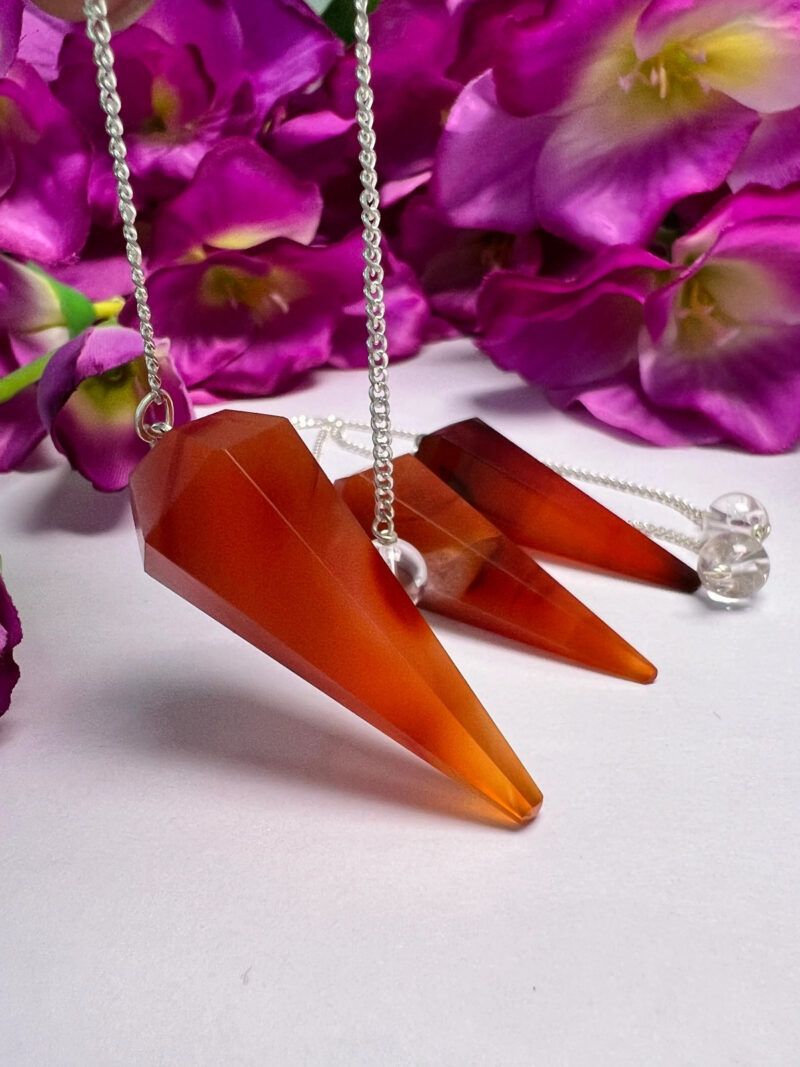 Carnelian Stone Faceted Cone Pendulum Gemstone Dowsing Pendulum Chain Attached Reiki Crystal Healing - Image 5