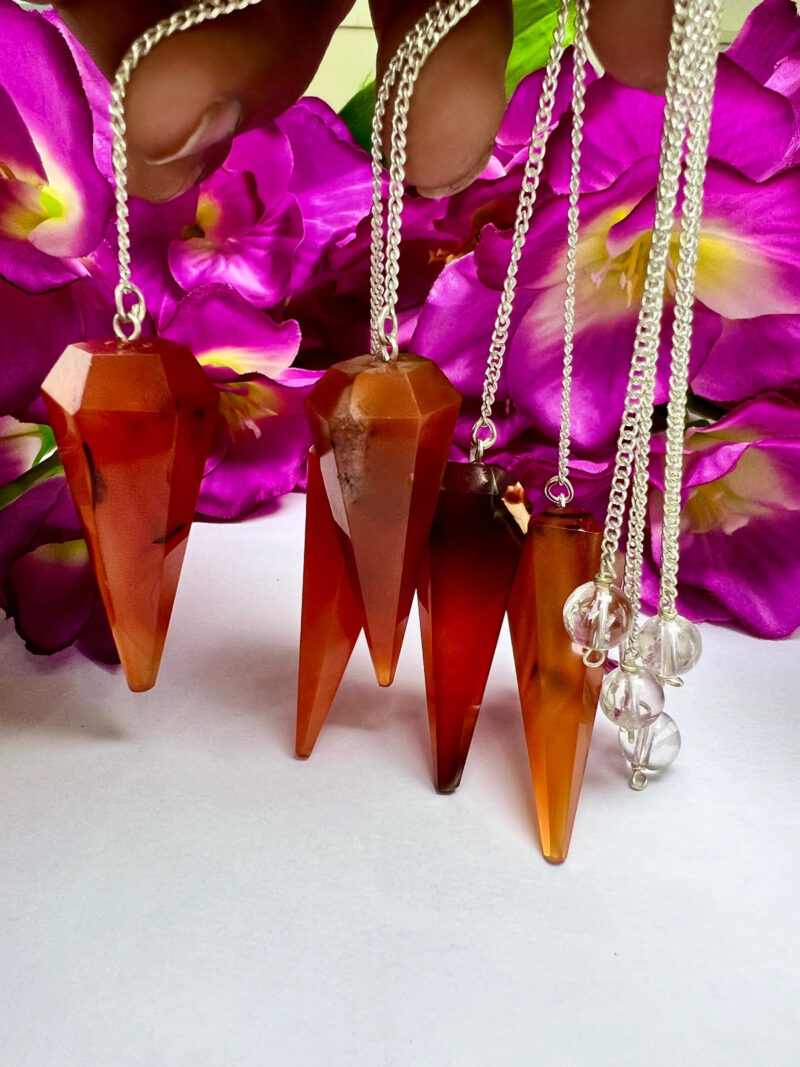 Carnelian Stone Faceted Cone Pendulum Gemstone Dowsing Pendulum Chain Attached Reiki Crystal Healing - Image 8