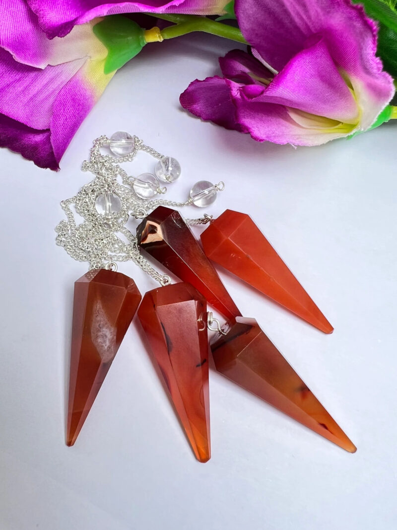 Carnelian Stone Faceted Cone Pendulum Gemstone Dowsing Pendulum Chain Attached Reiki Crystal Healing - Image 9