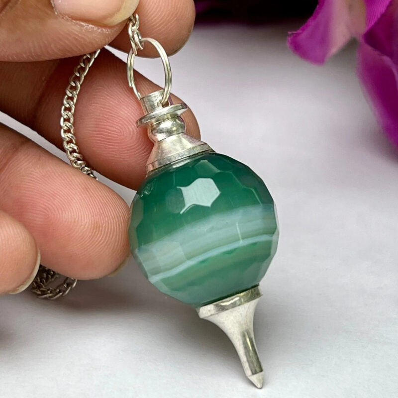 Green Banded Onex Ball Pendulum Gemstone Dowsing Pendulum Chain Attached Reiki Crystal Healing - Image 4