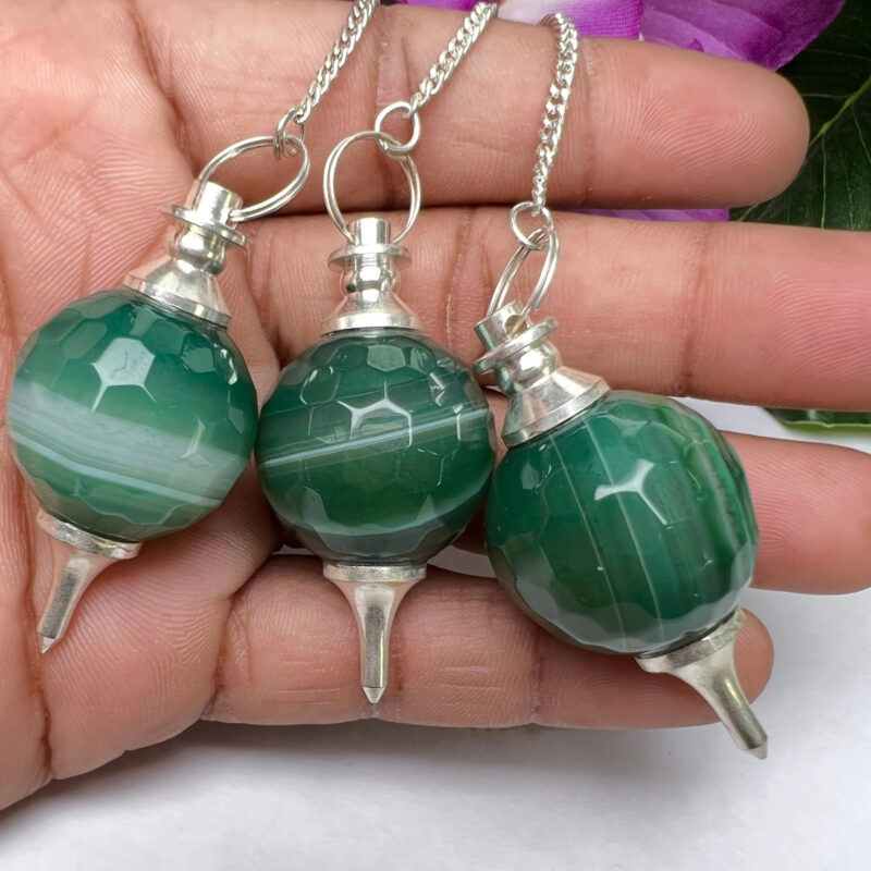 Green Banded Onex Ball Pendulum Gemstone Dowsing Pendulum Chain Attached Reiki Crystal Healing - Image 5